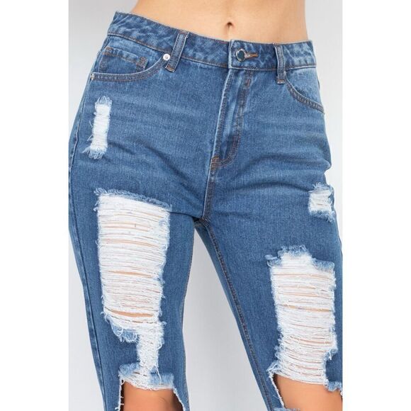 Distressed Ripped Knee boyfriend Jeans - Picture 3 of 11